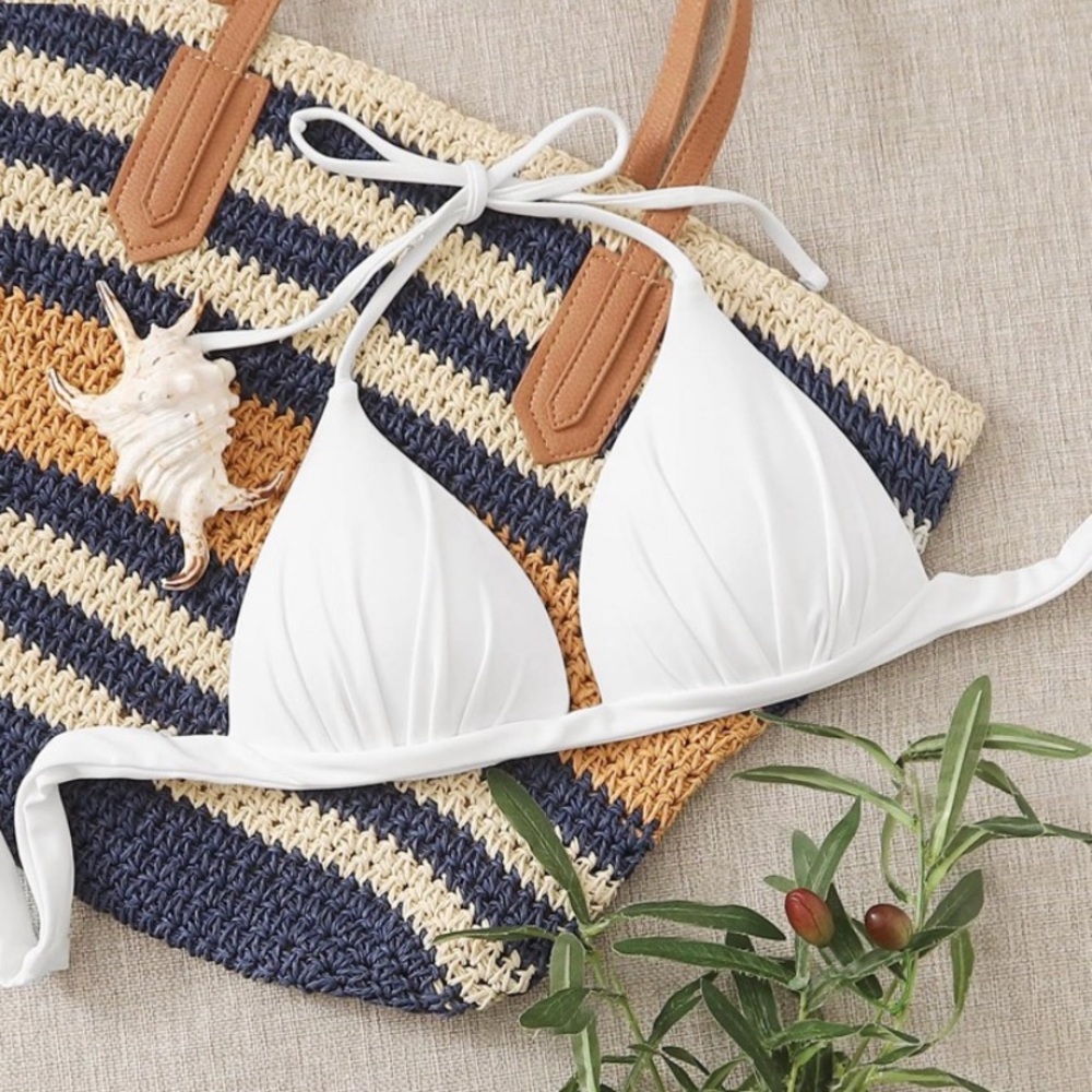 NEVER WORN - white Halter Triangle Bikini Top